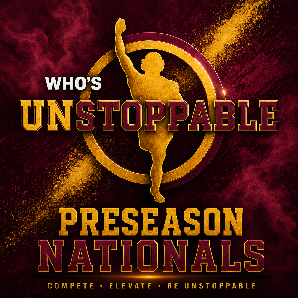 Who's Unstoppable Preseason Nationals official tournament logo featuring Arizona State University and youth wrestling competition.