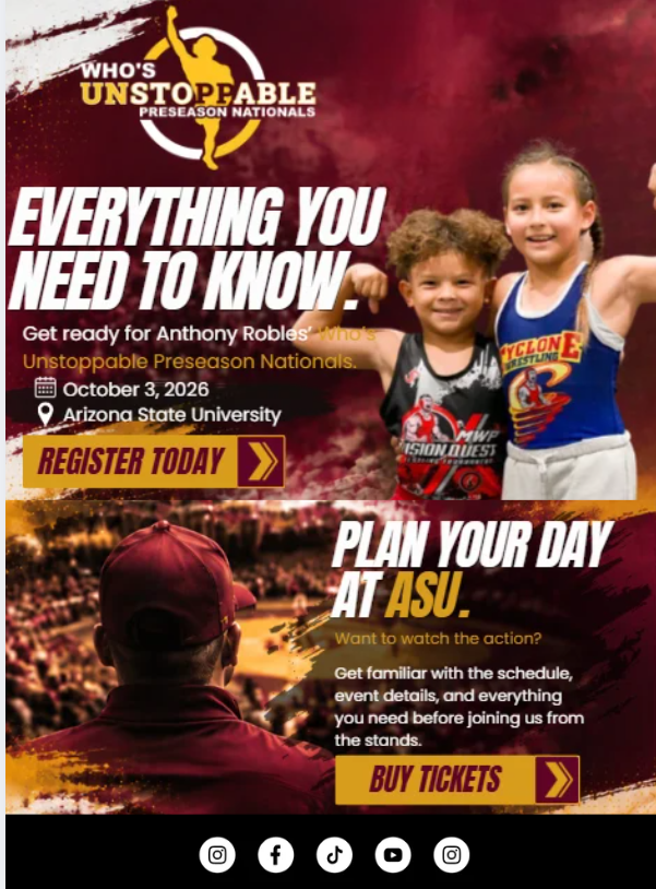 Who’s Unstoppable Preseason Nationals wrestling promotion at Arizona State University