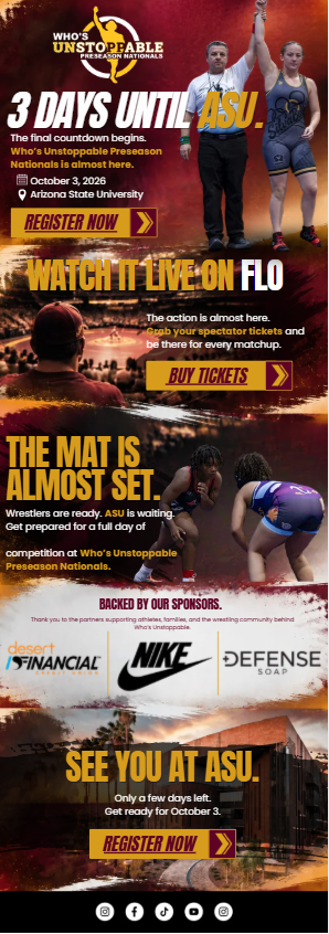 Who’s Unstoppable Preseason Nationals wrestling promotion at Arizona State University